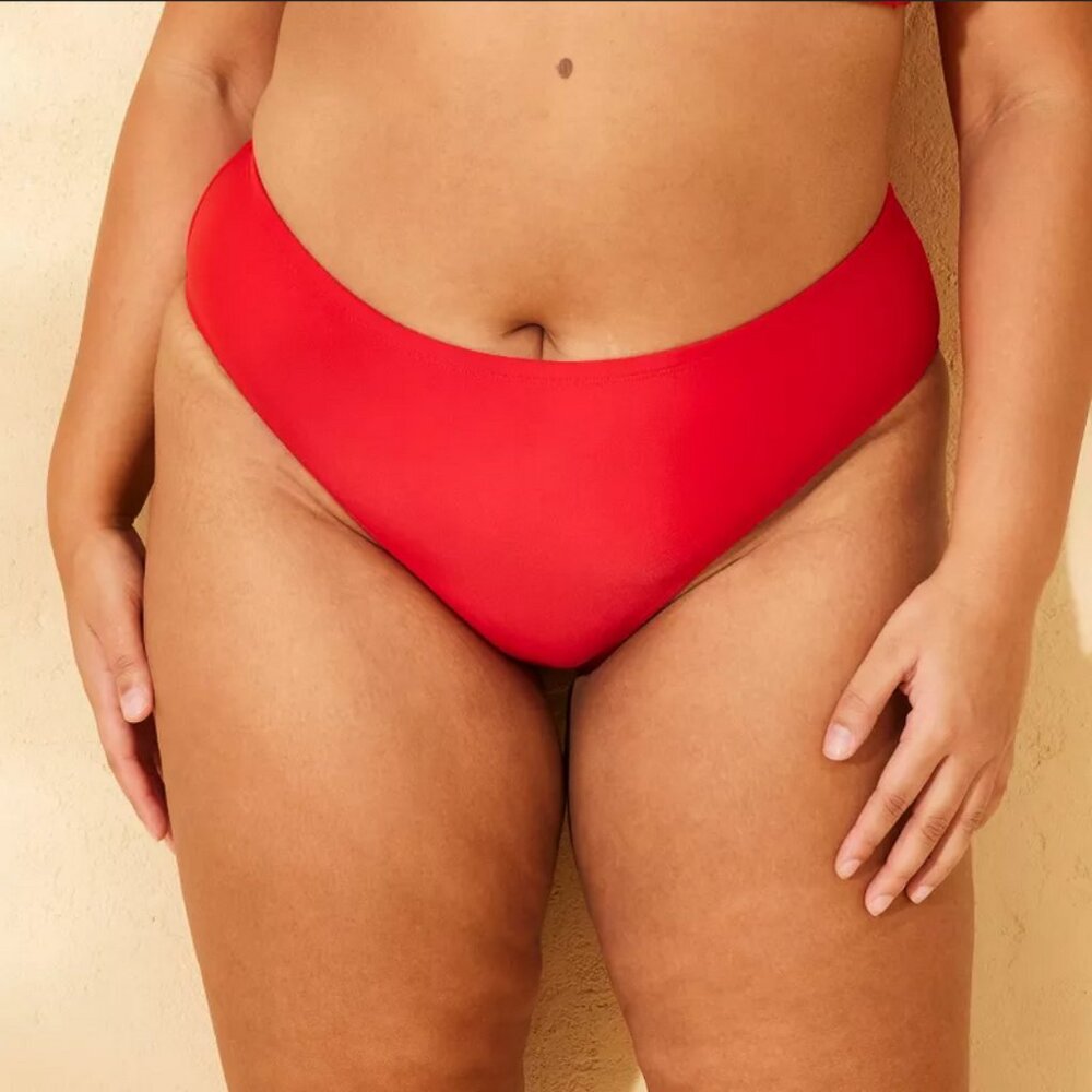 Women's Mid-Rise High Leg Cheeky Bikini Bottom - Wild Fable™ Red 1X